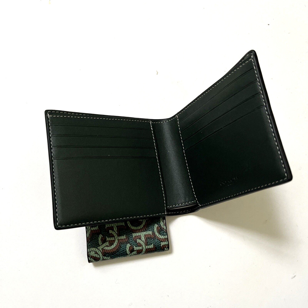 Coach 3-in-1 Signature Canvas Wallet Green Monogram Removable Insert NWT $180 - Picture 7 of 9